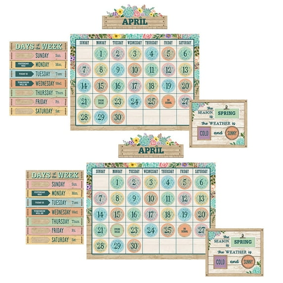 Teacher Created Resources Rustic Bloom Calendar Bulletin Board Set, 2 Sets