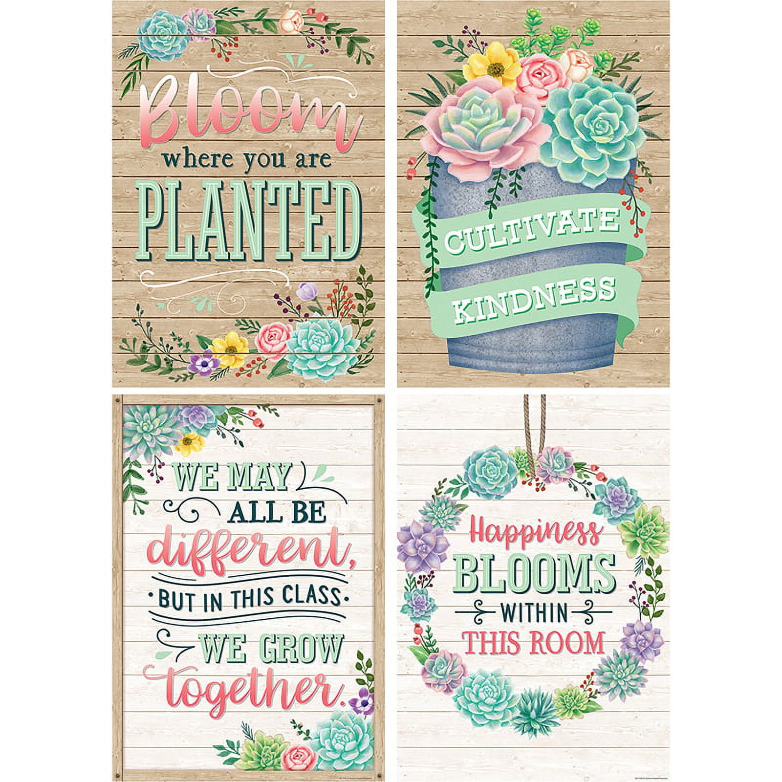 Rustic Bloom Motivational Posters Set with Succulent Designs