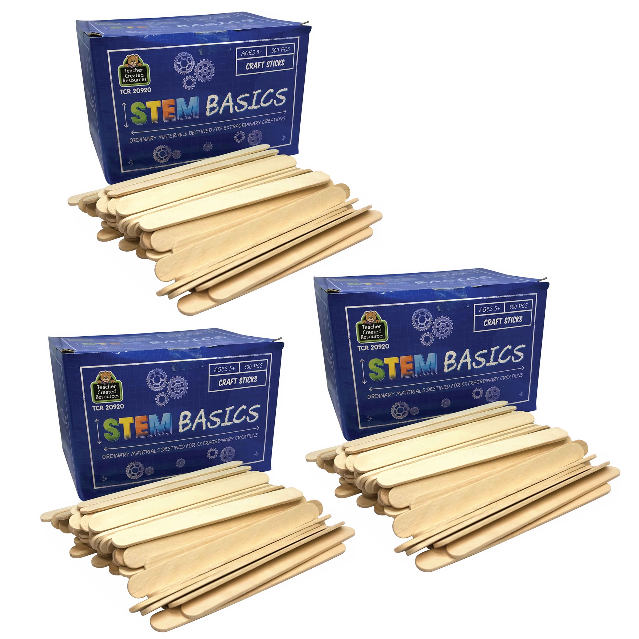 Teacher Created Resources STEM Basics Craft Sticks Natural Wood 500/Pack 3 Packs (TCR20920-3)