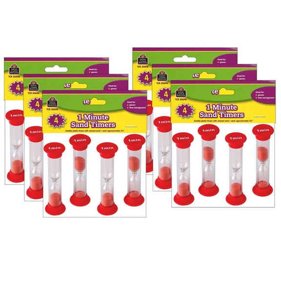 Teacher Created Resources Sand Timers, Small, 1 Minute, 4 Per Pack, 6 Packs