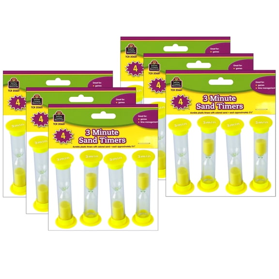 Teacher Created Resources Sand Timers, Small, 3 Minute, 4 Per Pack, 6 Packs