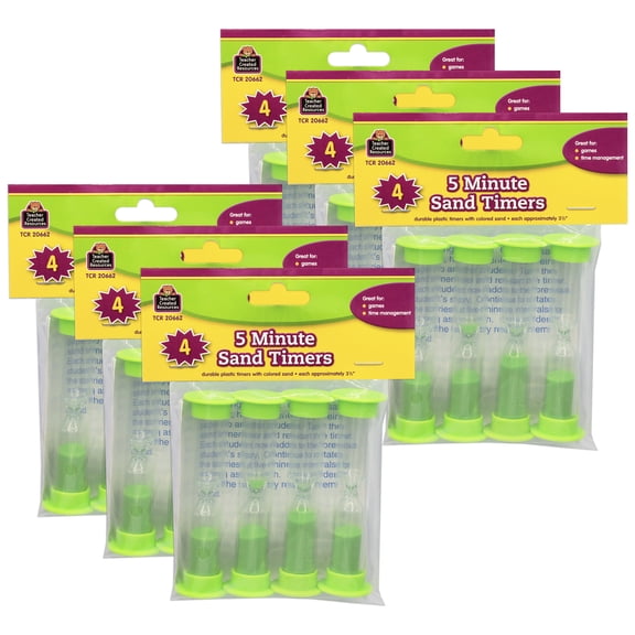 Teacher Created Resources Sand Timers, Small, 5 Minute, 4 Per Pack, 6 Packs
