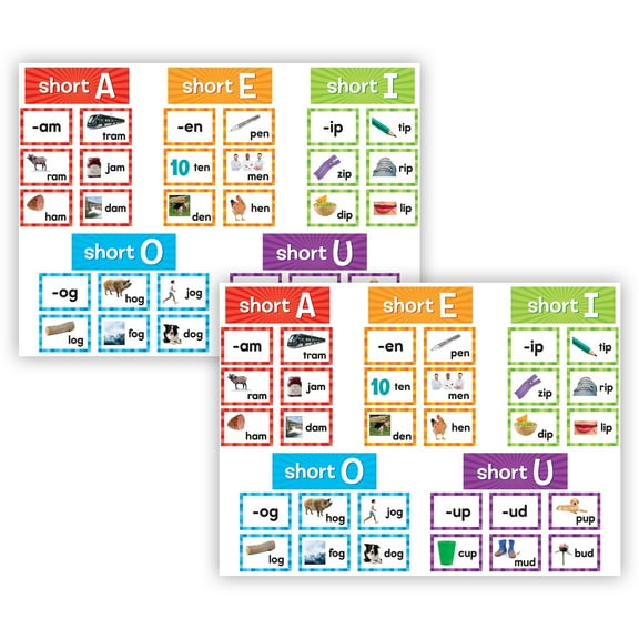 Teacher Created Resources Short Vowels Pocket Chart Cards, 205 Pieces Per Pack, 2 Packs