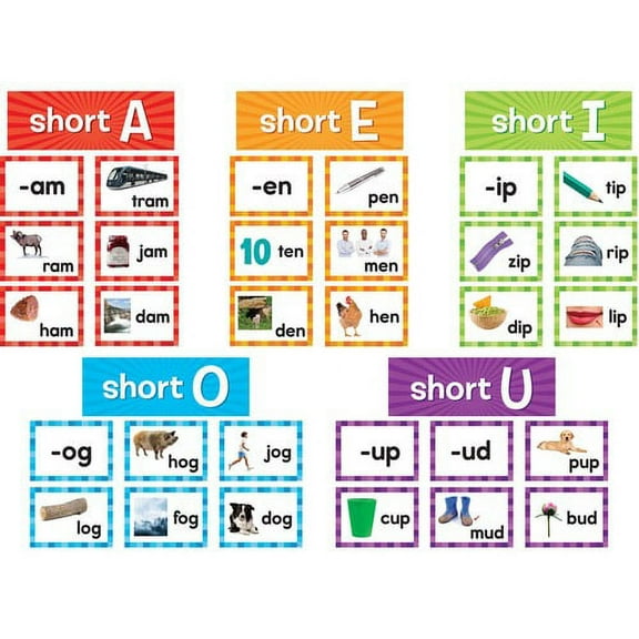 Teacher Created Resources Short Vowels Pocket Chart Cards - Skill Learning: Short Vowels - 205 Pieces - 1 Pack | Bundle of 2 Packs