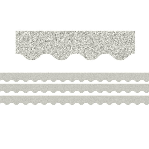Teacher Created Resources Silver Glitz Scalloped Border Trim, 35 Feet Per Pack, 3 Packs