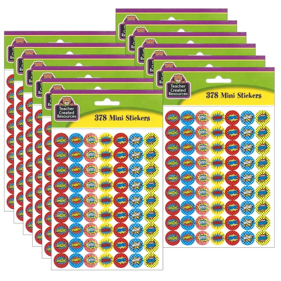 Teacher Created Resources Superhero Mini Stickers, 0.5", 378 Per Pack, 12 Packs