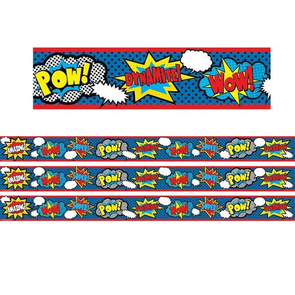 Teacher Created Resources Superhero Straight Rolled Border Trim, 50 Feet Per Roll, 3 Rolls
