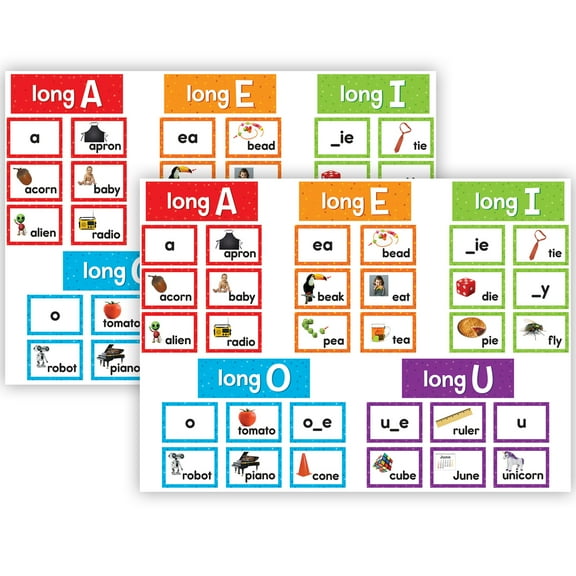 Teacher Created Resources Long Vowels Pocket Chart Cards, 205 Pieces Per Pack, 2 Packs