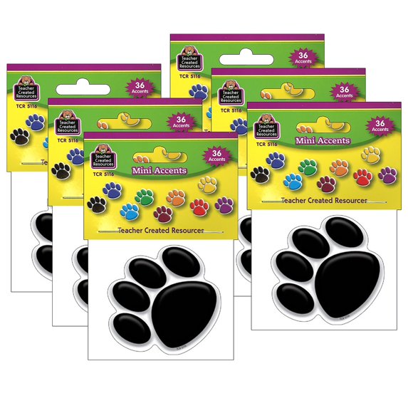 Teacher Created Resources TCR5116-6 Colorful Paw Prints Mini Accents - Pack of 6