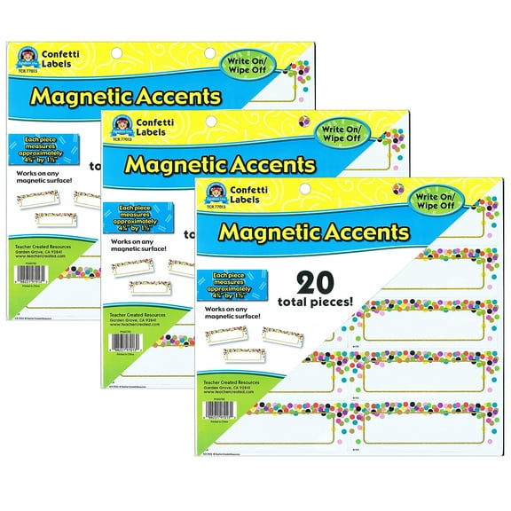Teacher Created Resources TCR77013-3 Confetti Labels Magnetic Accents - Pack of 3