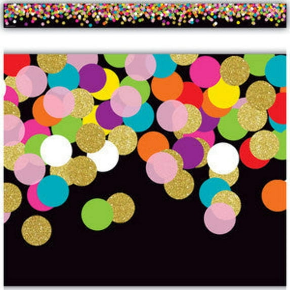 Colorful Confetti on Black Straight Border Trim [TCR8797]