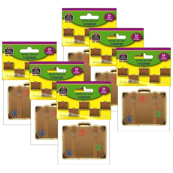 Teacher Created Resources Travel the Map Luggage Mini Accents, 36 Per Pack, 6 Packs