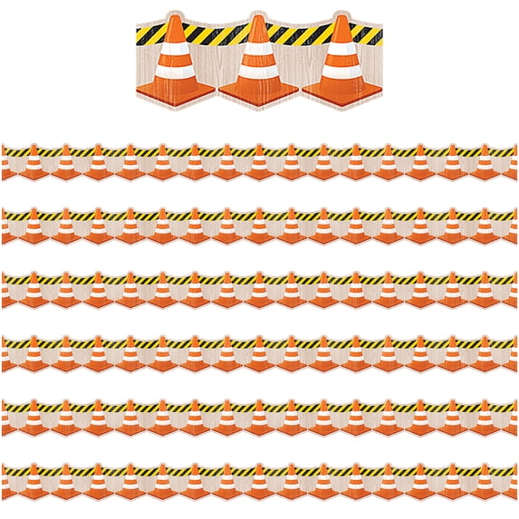 Teacher Created Resources Under Construction Cones Die-Cut Border Trim, 35 Feet Per Pack, 6 Packs