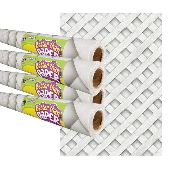 Teacher Created Resources White Trellis Better Than Paper Bulletin Board Roll, 4' x 12', Pack of 4