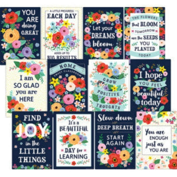 Teacher Created Resources Wildflowers Positive Sayings Small Poster Pack, 11" x 15-3/4", Pack of 12