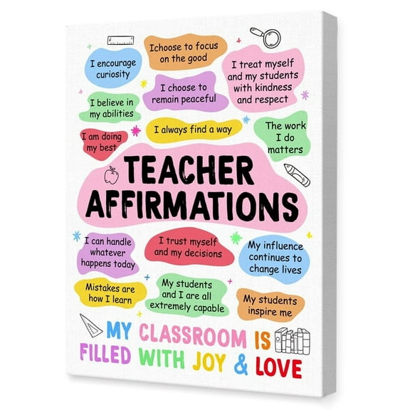 Teacher Daily Affirmations Canvas Wall Art,Inspirational Teacher Quotes Wall Decor,Teacher Office Wall Decor,Teacher Gifts