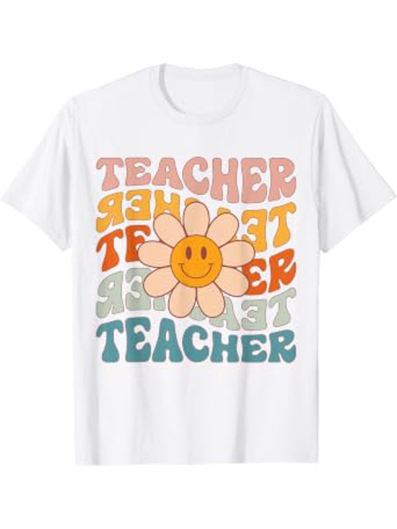 Teacher Daisy Colorful Elementary School Retro Casual Look For Everyday Moments T-Shirt, Size S-5XL