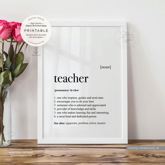 Teacher Definition Dictionary Quote Poster, Unframed Size 8x12