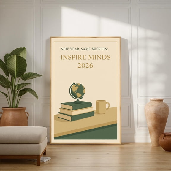 Teacher Desk Poster | Inspire Minds Classroom Decor | Wall Art, Unframed Paper Poster 8x10in