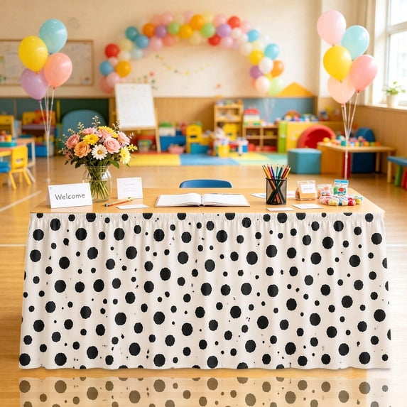 Teacher Desk Skirt Back To School Table Skirt Classroom Decorations Pencil Table Cover for Back To School Supplies Kindergarten Preschool Bookcase Cabinet Shelf Decoration