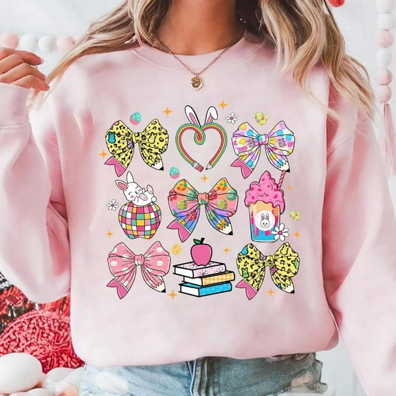 Teacher Easter Coquette Sweatshirt, Happy Easter Teacher Pullover, Hoppy Easter School Teacher Shirt, Easter Bunny Teacher Sweatshirt