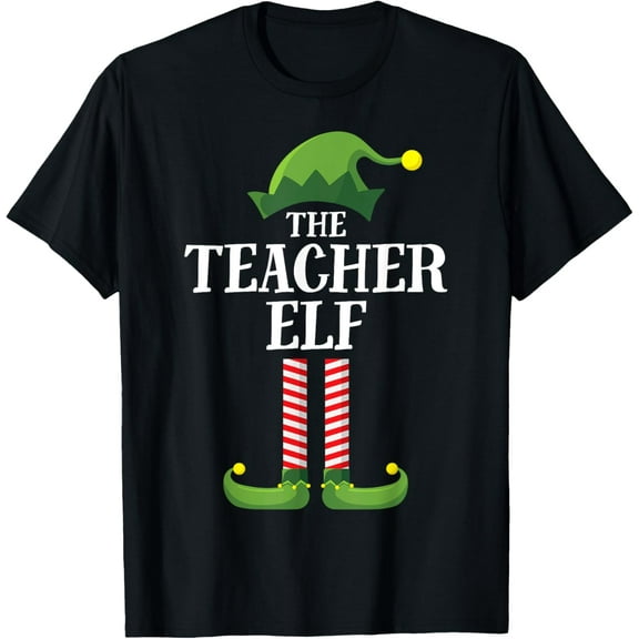 Teacher Elf Matching Family Group Christmas Party Pyjamas T-Shirt