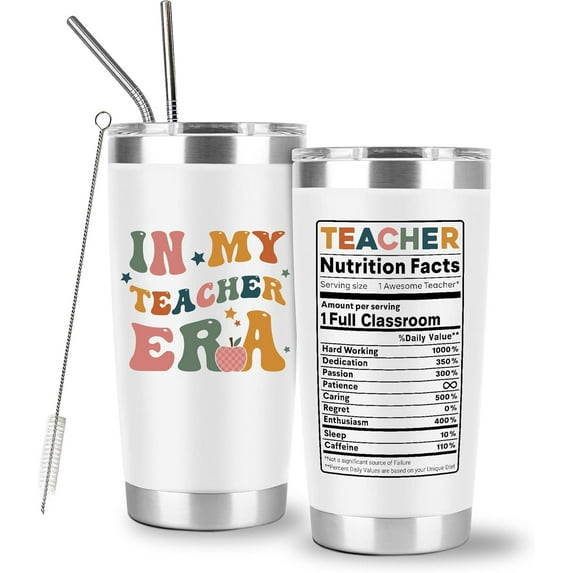 In My Teacher Era Cup Tumbler Cool Teacher Gifts Back To School End Of Year Future Teacher New Tutor Retirement Thank You Teacher Appreciation Drinking Cups White 20 Oz Gifts Ideas