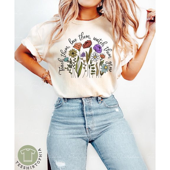 Teacher Floral Design Back School T-Shirt All Size S-3XL
