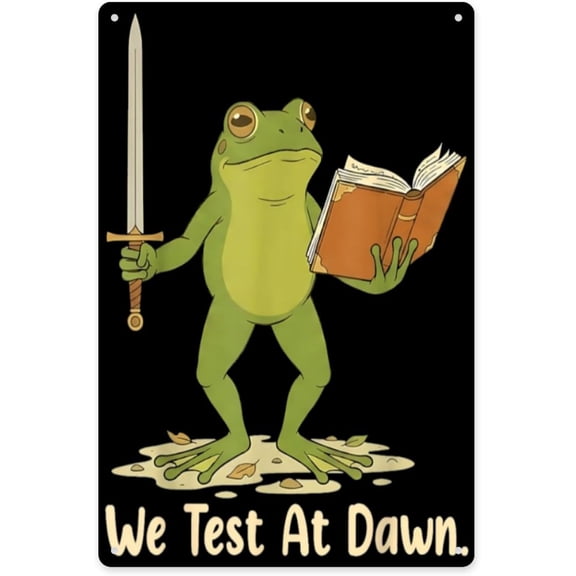 Teacher Frog We Test At Dawn Test Day Coordinator Final Exam Metal Wall Art Retro Metal Sign 8x12 Inch Distressed Finish Sign for Bar Pub Kitchen Decoration