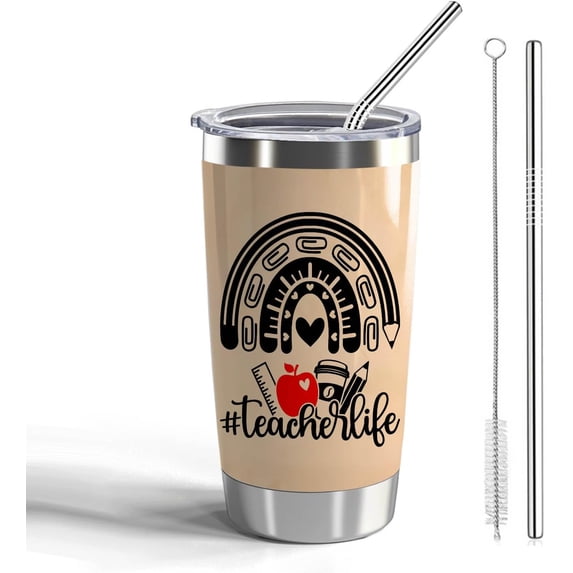 Teacher Gift Teacher Appreciation 20oz Tumbler with Lid and Straw Teach Love Inspire Insulated Tumblers Back To School Gifts for Teachers (Tumbler-Teacher Life)