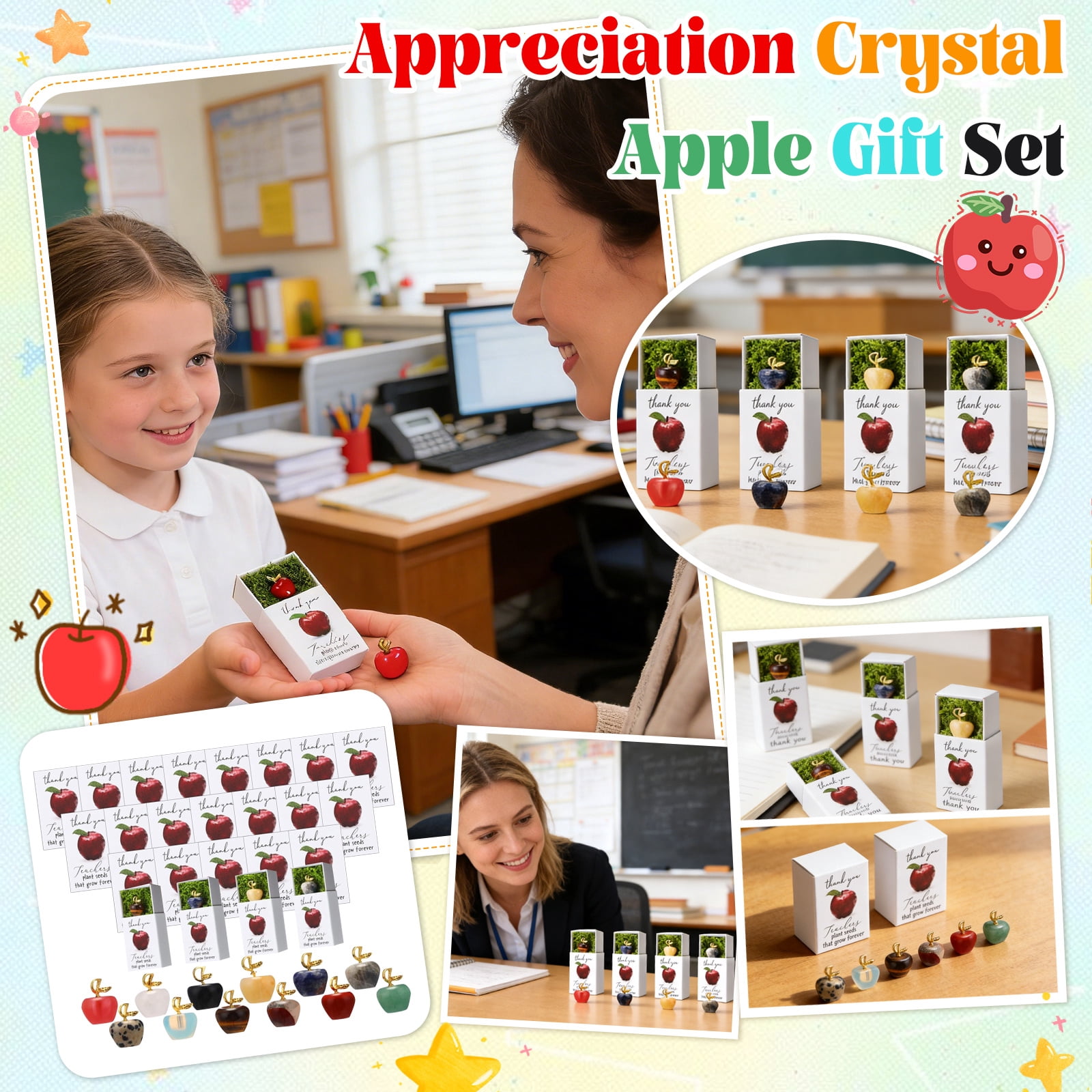 Teacher Gifts Bulk, Crystal Paperweights, Teacher Appreciation Cards, Appreciation Gifts Bulk, Valentines Day Teacher Gifts, Assorted Tones, 24 Count, 1 Presentation Box