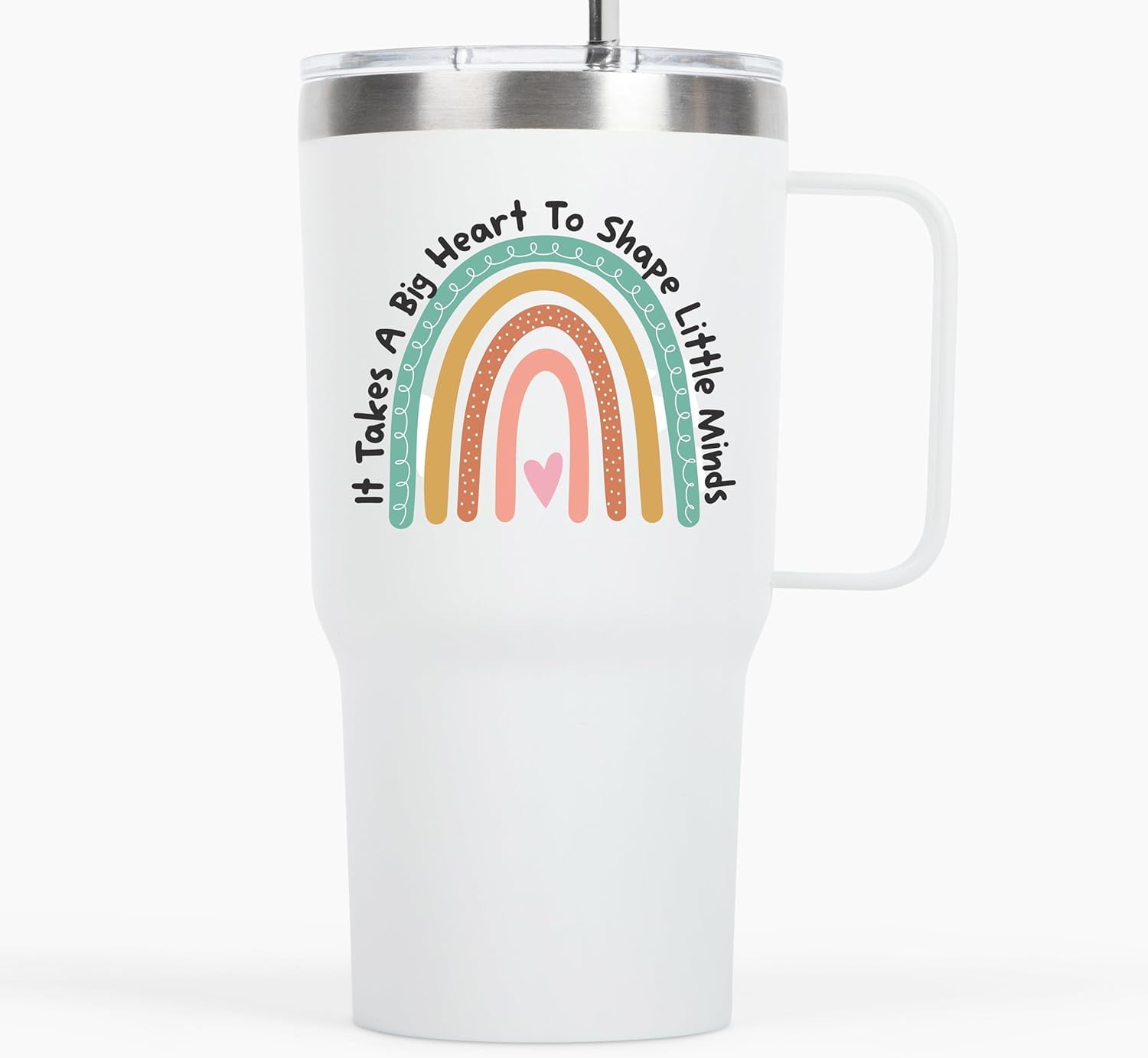 White Glossy Stainless Steel Insulated Travel Mug with Handle