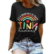 PAGLIO Teacher Gifts Shirt for Women's Teacher Tshirts It's a Good Day to Teach Letter Print Rainbow Graphic Tee Casual Tops