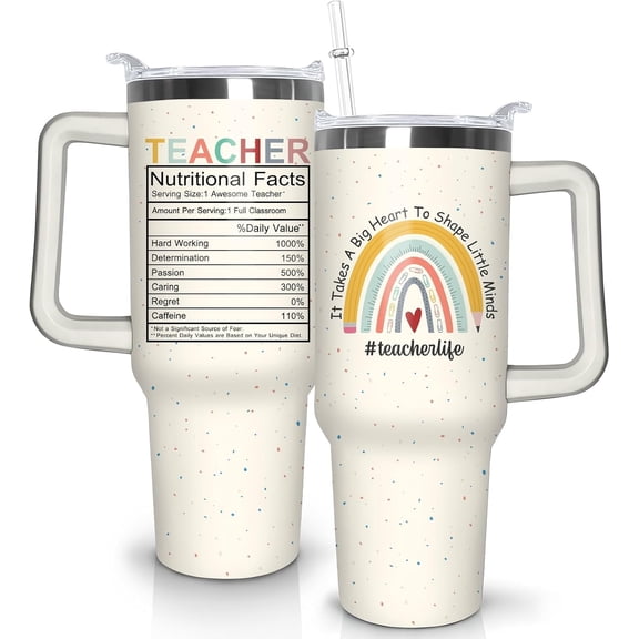 Teacher Gifts for Women -40Oz Tumbler Appreciation Gifts for Teachers Birthday Teachers'' Day Gifts Stainless Steel Tumbler with Handle and Straw Lid Cup Mug