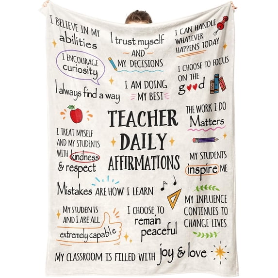 Teacher Gifts for Women Men- Soft Teacher Blanket with Teacher Daily Affirmations- Teacher Christmas/Appreciation Gifts, Thank You/Birthday/Retirement Gifts for Teachers/New Teacher, 60”×50”