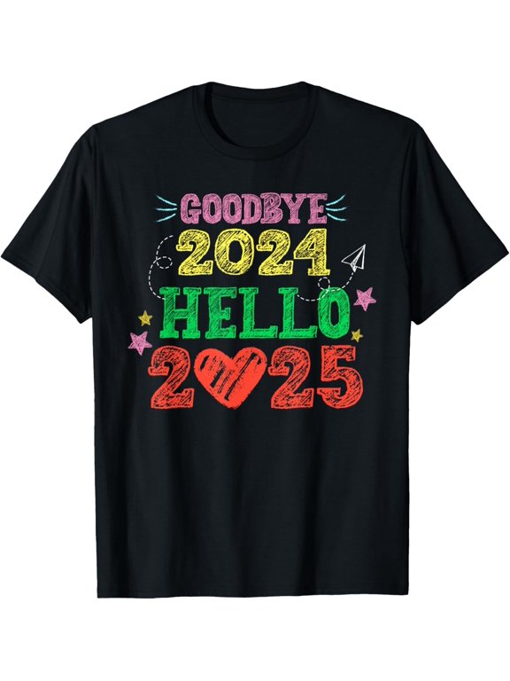 Teacher Goodbye 2024 Hello 2025 Happy New Year Family Group T-ShirtMen and women, Black T-shirt, size: Extra large