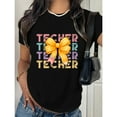 thumbnail image 1 of Teacher Graphic Tee T-Shirt Cute Cotton Top Bow Pencil Design Casual Short Sleeve Crew Neck Black S-5XL, 1 of 5