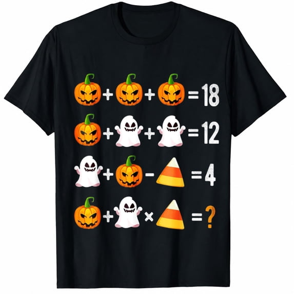 Teacher Halloween Shirt with Pumpkin Ghost Math Graphic, Funny Spooky Classroom Teacher T-Shirt