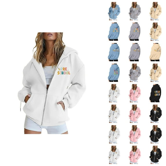 Teacher Hoodies for Women 2025 Zip Up Hoodie with Pockets Y2K Back To School Outfits Hooded Sweatshirt Women Jacket