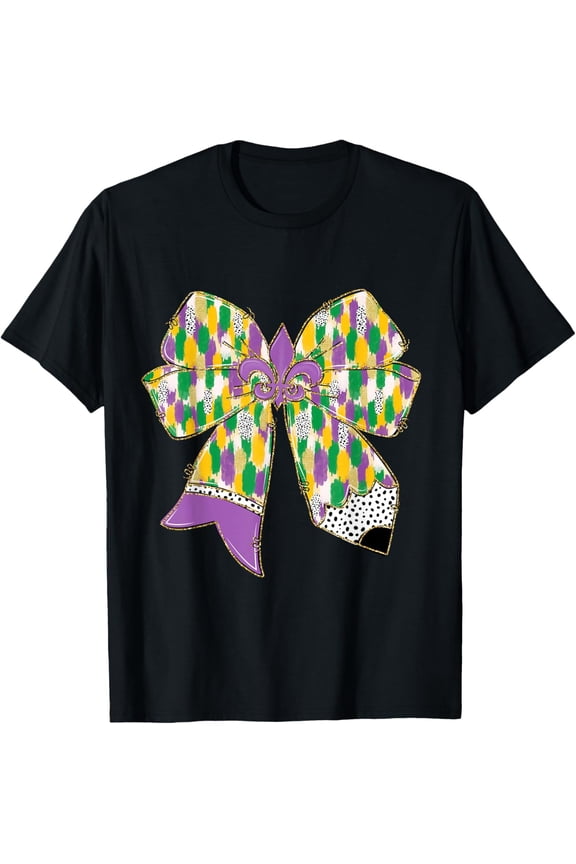 Teacher Krewe Mardi Gras Festival Fleur De Lis Coquette Bow T-Shirt Shirts