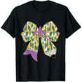 thumbnail image 1 of Teacher Krewe Mardi Gras Festival Fleur De Lis Coquette Bow T-Shirt TShirt, 1 of 4