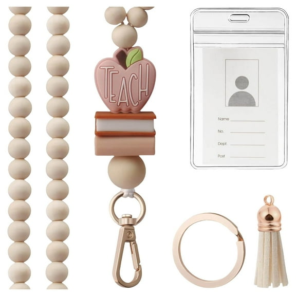 Teacher Lanyard with ID Holder, Fashion Wood Beaded Lanyard for Keys, Super Cute Boho Breakaway Lanyard for Women