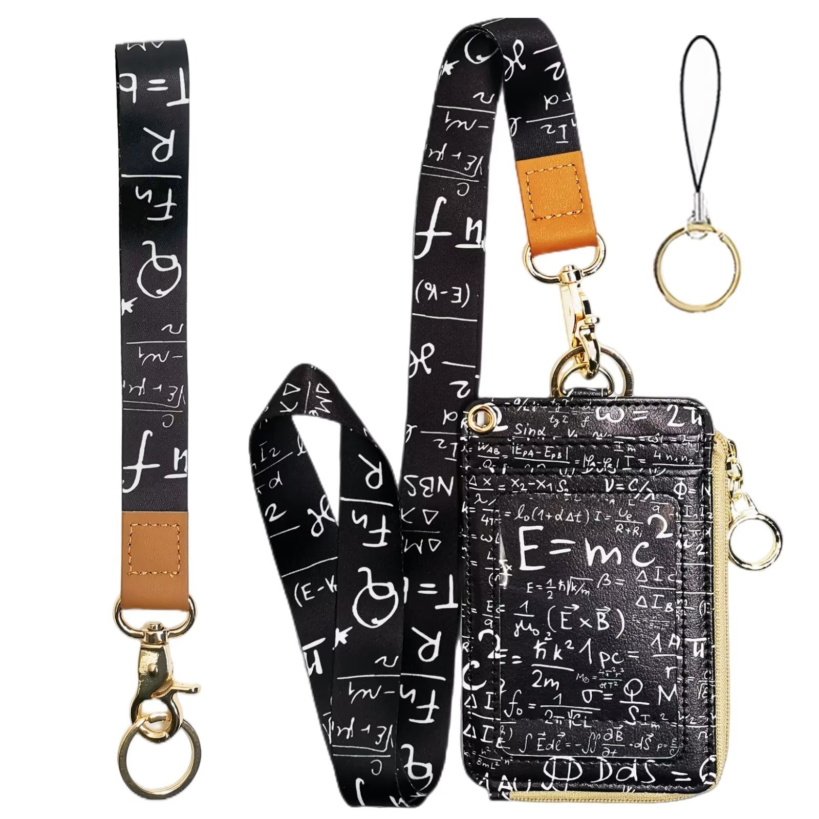 Teacher Lanyards for Id Badges Card and Keys,Math Pattern Funny ID Card  Holders with Lanyards,Zipper Wallet with Cute Neck Lanyard for Women Men  School Student Work Nurse 