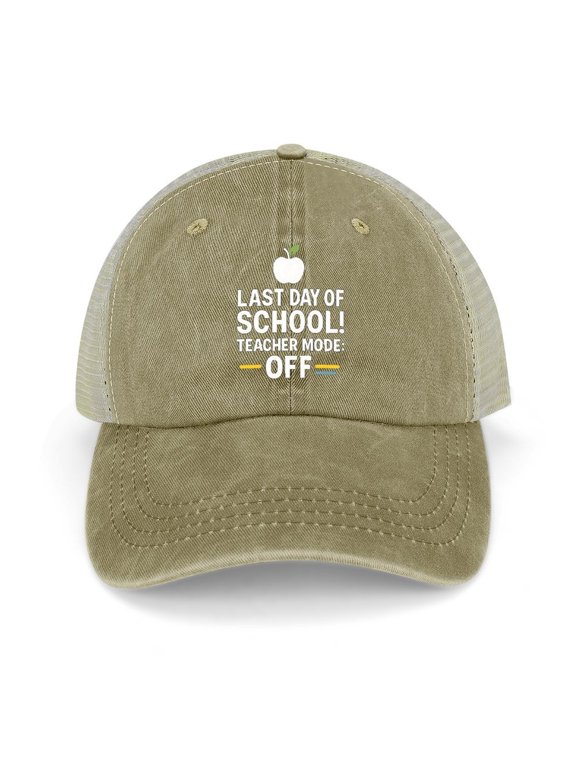 Teacher Last Day Of School Khaki Adjustable Trucker Baseball Cap for Men Women, Mesh Snapback Hat