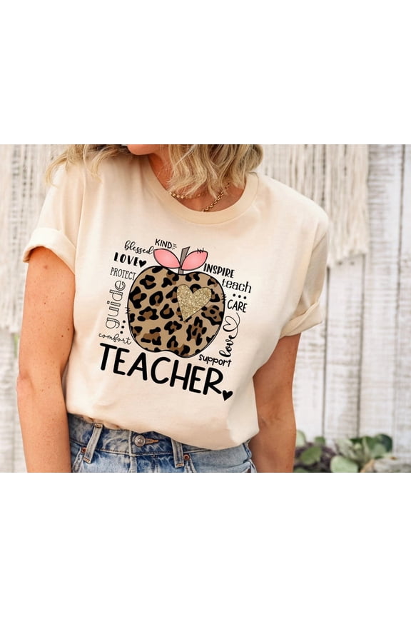 Teacher Leopard Apple Shirt Back To School Inspire Tshirt All Size S-3Xl