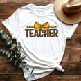 thumbnail image 1 of Teacher Leopard Pencil T-Shirt, Coquette Bow Retro Classroom Tee for Educators, 1 of 6