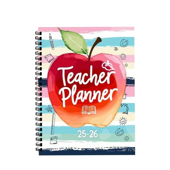 Teacher Lesson Planner 2025-2026, 2025-2026 Academic Year Teacher Planner, A5 Spiral Bound Lesson Book, Red Pattern Daily Planner Notebook for Classroom Organization, 1