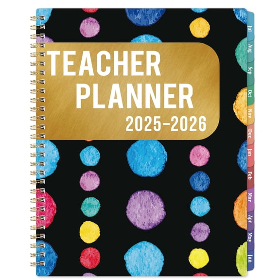 Teacher Lesson Planner 2025-2026, Academic Year Weekly Monthly Schedule Book, July 2025 June 2026, 9 by 11 Inches with Tabs for Organization, Black