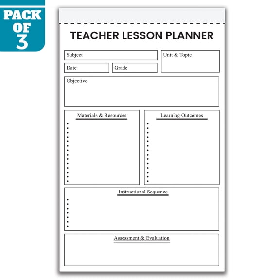 Teacher Lesson Planner Notepad, Pack of 3 50 Sheets Each, 5.5 x 8.5 Inch Lesson Plan Pad with Objectives & Assessment, Superior Quality, Made in USA
