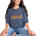 thumbnail image 1 of Teacher Let's Learn Today, Groovy Retro Wavy Text, Denim Comfort Colors T-Shirt, Small, 1 of 1